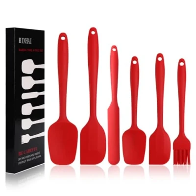 Immagine di BINHAI Set spatola in silicone gomma rossa antiaderente a 6 pezzi con anima acciaio inossidabile di utensili da cucina resistente al calore per cottura