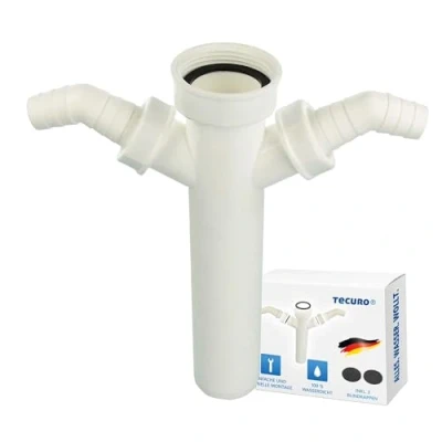 Immagine di tecuro 58727 Tubo di regolazione per sifone a lavello, attacco 1 1/2&quot;, diametro tubo: 40 mm, lunghezza 200 accorciabile, con 2 attacchi dispositivi, plastica, colore bianco