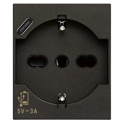 Immagine di Vimar 30210.USBG Linea presa SICURY universale standard italiano P40 e per alimentazione USB tipo C, nero, 2 moduli