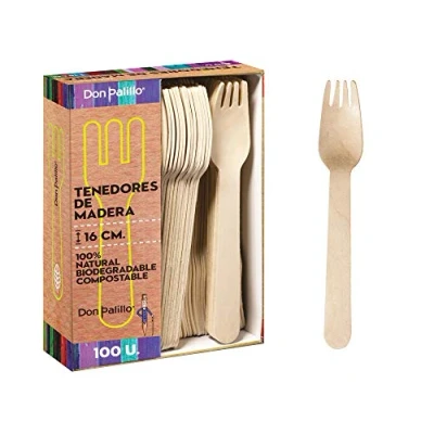 Immagine di DON PALILLO 100 forchette in legno usa e getta, 16 cm. 100% naturale, ecologico, biodegradabile