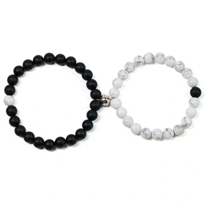 Immagine di COAI Bracciali Magnetici con Calamita per la Coppia di Innamorati Perle in Howlite e Onice Opaca Perla Argento Sterling