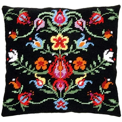 Immagine di Vervaco Gobelinkissen Folklore Schwarz I, Stickbild vorgezeichnet Gobelinks Cuscino per Ricamo a Punto Croce, Cotone, Multicolore, 40.0 x 0,3 cm