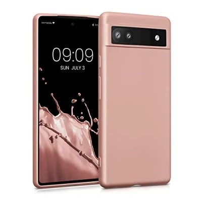 Immagine di kwmobile Custodia Compatibile con Google Pixel 6a Cover Back Case Morbida Protezione in Silicone TPU Effetto metallizzato oro rosa