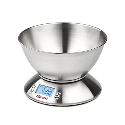 Immagine di Girmi PS85 Bilancia Elettronica da Cucina,1 g/5 kg, Grande Ciotola 2 L, Corpo e Inox, Display retroilluminato, Funzione TARA, Timer