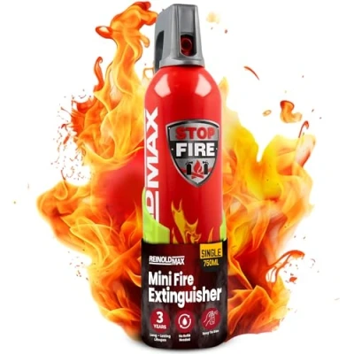 Immagine di ReinoldMax Piccolo estintore per auto, mini barca, camper, elettrico, Aerosol 5 in 1 tutti gli incendi, commerciale, ad acqua da 750ml