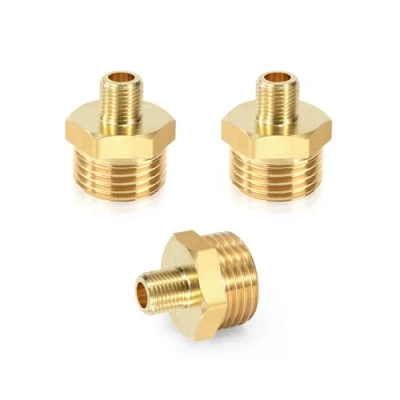 Immagine di Raccordo Filettato Maschio in Ottone, 1/2&quot; x 1/8&quot; Filettatura Connettore Doppio Nipplo per Tubi (3 Pezzi)