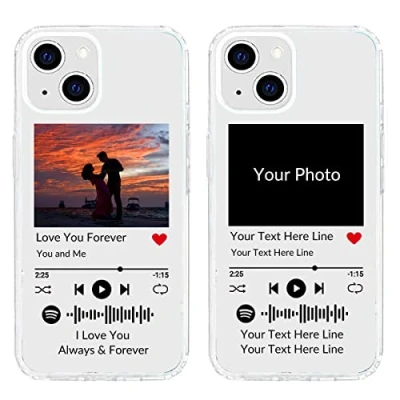 Immagine di NC custodia morbida personalizzata per iPhone 13 con codice Spotify, cover telefono musicale foto e testi, protettiva in TPU trasparente