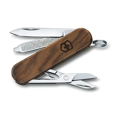 Immagine di Victorinox, Classic SD Wood, Coltellino Svizzero, Originale, Multiuso, Campeggio, 5 Funzioni, Lama, piccola, Lima per unghie