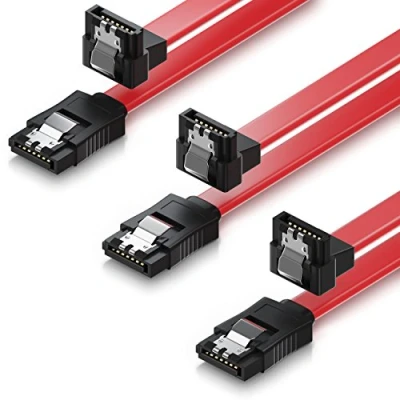 Immagine di deleyCON 3x 50cm Cavo SATA III S ATA 3 Dati 6 GBit/s di Collegamento per Unità Disco Rigido SSD Clip in Metallo 1x Dritto Spina 90 a L Rosso