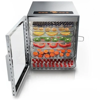 Immagine di Arendo Essiccatore alimentare con regolatore di temperatura 8 vassoi Timer Display a LED funzione touch Per carne, pesce, frutta, verdura Senza BPA Acciaio inox