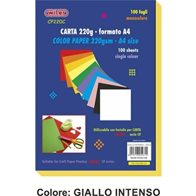 Immagine di Wiler CP220C06 Confezione da 100 Fogli di Carta Colorata 220gsm Formato A4 Colore GIALLO INTENSO