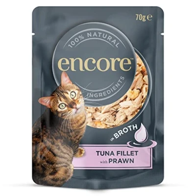 Immagine di Encore Natural Cibo umido per gatti, filetto di tonno con gamberetti in sacchetto da 70 g (16 x g)
