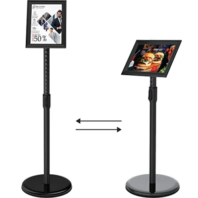 Immagine di FoxRose® DIN A4 Supporto per informazioni presentazioni in acciaio inox A4, 210 x 297 mm, pulsante altezza regolabile, manifesti, cartellini (nero, A4)