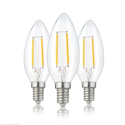 Immagine di Hellum led lampadina a Candela C35, 3 pezzi, 2W filamento LED, base E14, vintage lampada bianco caldo 2700 K, trasparente, 207101