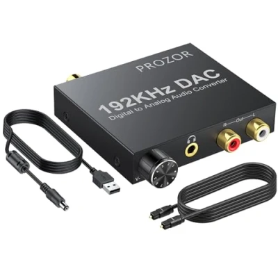 Immagine di PROZOR DAC Convertitore 192Khz Volume Regolabile Coassiale Toslink ad Analogico Stereo L/R con 3.5mm Jack Adattatore Audio Digitale Cavo Ottico USB per PS3 TVBox Home Cinema