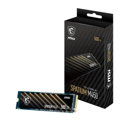 Immagine di MSI SPATIUM M450 SSD 500GB PCIe 4.0 NVMe M.2 Internal Solid State Drive, 3600MB/s Read &amp; 2300MB/s Write, 3D NAND, Built In Data Security, Center 5 anni di garanzia (300 TBW)