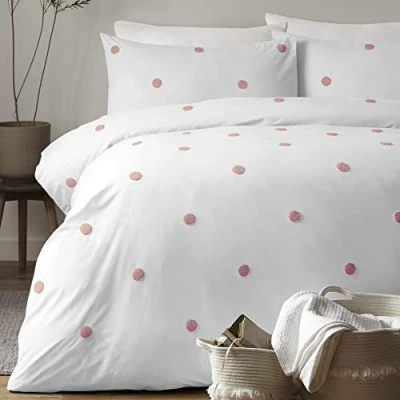 Immagine di Appletree DOT Garden Set Copripiumino, Cotone, Bianco con Pois Rosa, Doppio