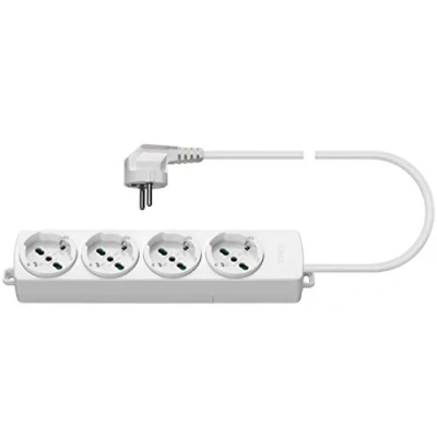 Immagine di VIMAR 01292.CK.B Presa mobile multipla con 4 uscite SICURY universali, cavo da 2 m, spina grande 2P+T 16 A combinata standard tedesco e francese, bianco
