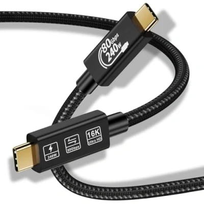 Immagine di CABLEDECANN Thunderbolt 5 USB 4 2M Prolunga Tipo C Cavo 80Gbps ultra Alta Velocità Dati 240W di Ricarica Veloce 16K HD Video