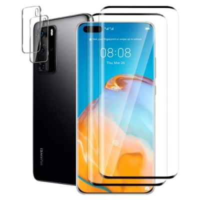 Immagine di FWang 2 Pezzi Vetro temperato compatibile con Huawei P40 Pro,con Fotocamera Pellicola Protettiva,3D Full Coverage,Durezza 9H,Anti Graffio,Senza Bolle,HD Protettiva
