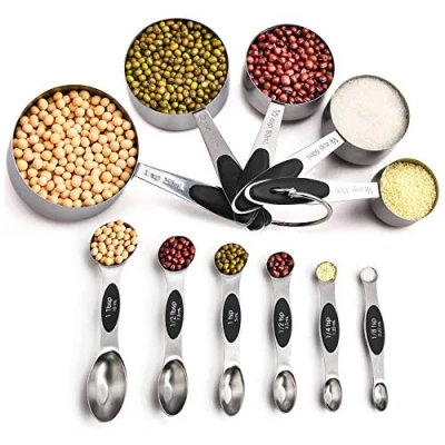 Immagine di misurini magnetici e in acciaio inox Set di 11, 5 6 impilabili su entrambi i lati, misura ingredienti secchi liquidi.