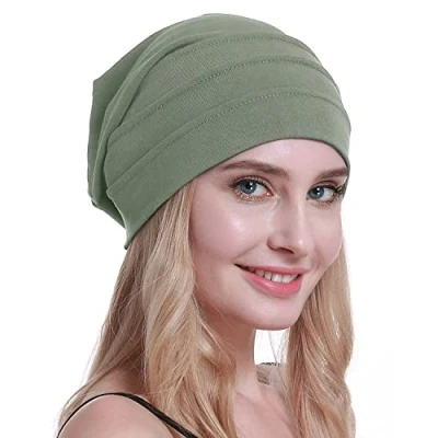 Immagine di osvyo Cotone Chemo Cappelli Soft Caps Cancro Copricapo per le donne perdita di capelli sigillati imballaggio, Grigio oliva chiaro, Taglia unica