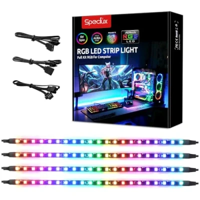 Immagine di Speclux, Luci Magnetiche Per PC Arcobaleno, Striscia LED RGB PC, Indirizzabile Digitale, WS2812B, 5 V, 3 pin, Compatibile Con ASUS Aura SYNC, Gigabyte ARGB Fusion, MSI Mystic Light (4 strisce)