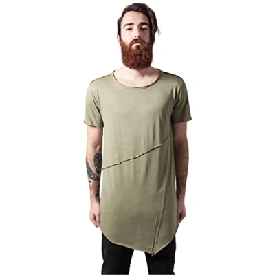 Immagine di Urban Classics LONG OPEN EDGE Front ZIP TEE Tshirt con stampa, Uomo, Taglia: Medium, Lightolive