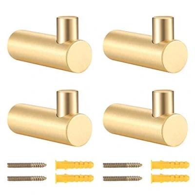 Immagine di HAOCHEN 4 Pz Gancio Appendiabiti da Muro Parete, Ganci in Ottone, Appendino per Cappotto, Accappatoio, Asciugamano, Cappello, Ombrellone, con Viti (gancio d&#039;oro)