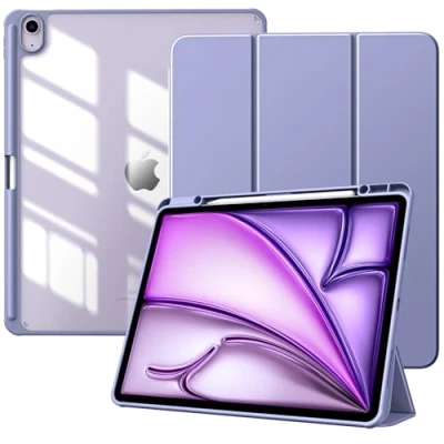 Immagine di TiMOVO Custodia per Nuovo iPad Air 13 Pollici (M2) 2024 con Portapenne, Cover Protettiva Supporto Pieghevole &amp; Retro Trasparente, Auto Sveglia/Sonno, Lavanda Viola