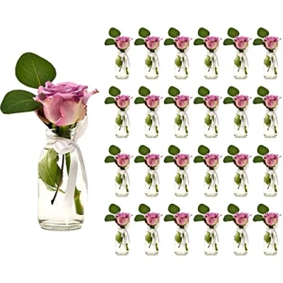 Immagine di casavetro 24 x piccoli vasi di vetro bottiglie C decorazione collo d&#039; aria incluso fiocco rustico vintage vaso trasparente Mini latte decorative, bianco, Stück weiss