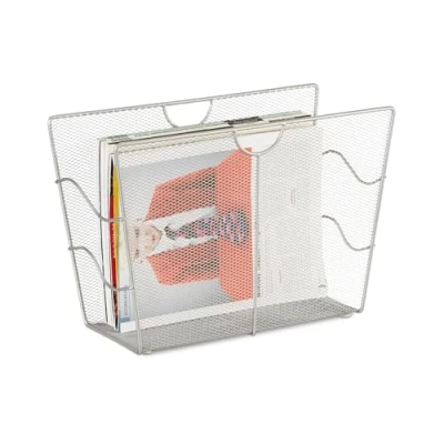 Immagine di Relaxdays Portariviste mesh cesto portadepliant da terra metallo portagiornali HLP HBT 27 x 39 17 cm, argento