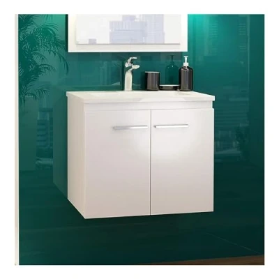 Immagine di paplinskimoebel Lavabo con mobiletto Mobile sottolavabo in Bianco armadietto per il bagno da sospeso due porte Largh.60cm x Alt:58cm Prof:40cm.