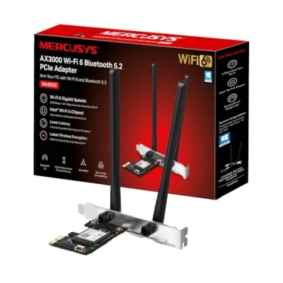 Immagine di MERCUSYS TP Link MA80XE PCIe Adattatore AX3000Mbps WiFi 6 Bluetooth 5.2, Chipset Intel Wi Fi 6, WPA3, MU MIMO, OFDMA, Scheda PC Fisso, Supporta Windows 10, 11