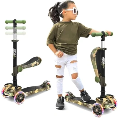 Immagine di Hurtle Monopattino Bambino, Bambina, a 3 Ruote, Regolabile in Altezza con Sedile Pieghevole, Scooter per Bambini e Bambine Ruote LED Multicolore, Dai 2 ai 14 Anni