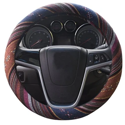 Immagine di Mayco Bell 2018 Tessuto etnico ruvido di lino in stile Copertura del volante automobilistico Antiscivolo e assorbimento sudore per involucro auto (F)