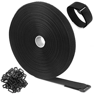 Immagine di WSZJINB Fascette Fermacavi da 10m x 2cm con 50 Fibbie, Nere Riutilizzabili, a Strappo, Cinghie per Cable Management, Organizzatore Cavi, di Larghezza Nero