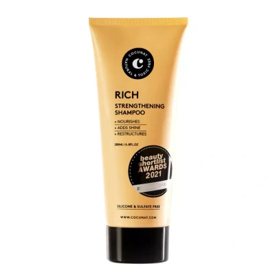 Immagine di COCUNAT Shampoo Rich Capelli Secchi, Ricci, Danneggiati o Tinti con R+S Trattiene L&#039;idratazione e Rivitalizza le Fibre Doppie Punte Senza Solfati Silicone Metodo Curly 200 ml