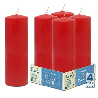 Immagine di Hyoola Candele Rosse Cilindriche Decorative a Colonna 7,5 x 22,5 cm Lunga Durata Senza Profumo Set da 4 Cilindro Made in EU