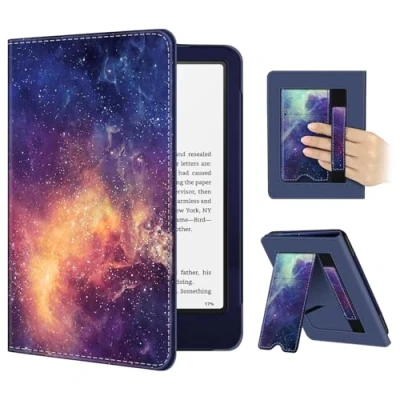 Immagine di FINTIE Custodia per 7&quot; Kindle Paperwhite 2024 (12ª Gen) e Colorsoft Signature Edition (1ª Protettiva Supporto Cover con Slot schede &amp; Hand Strap, Auto Sveglia/Sonno, Galaxy