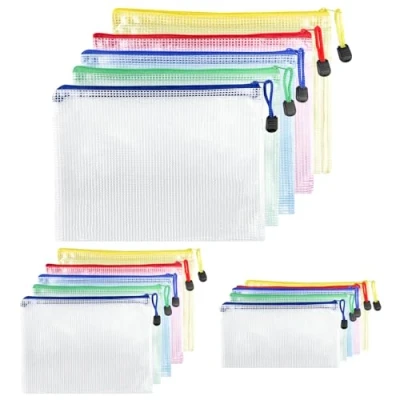 Immagine di Brevanza 15 Pezzi Sacchetto di Zip A4 A5 A6, Borse File Impermeabile, Mesh del Documento 5 Colori, Buste Portadocumenti per Documenti Uffici Forniture Materiale Scolastico e Cosmetici