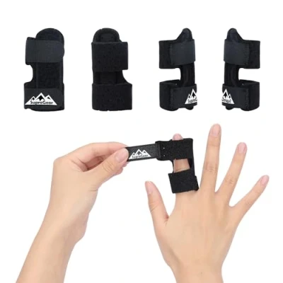 Immagine di supregear Supporto per Dito, Confezione da 4 Regolabile Aiuta a Raddrizzare le Dita Rotte Adatto Dito/Indice/medio/Anulare e Mignolo, Nero