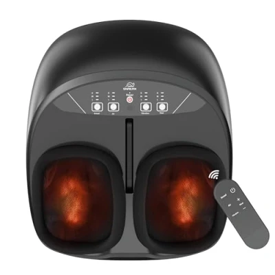 Immagine di Snailax massaggiatore per piedi con calore, shiatsu impasto a compressione, vibratore elettrico piedi, scaldapiedi telecomando, regali donne e uomini