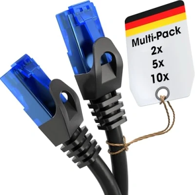 Immagine di KabelDirekt 5x 7,5 m Cavo Ethernet, LAN, di rete Disponibile in 0,25 30 (Cavo internet, velocità della fibra ottica per reti Gigabit, switch/router/modem con RJ45, nero/blu)