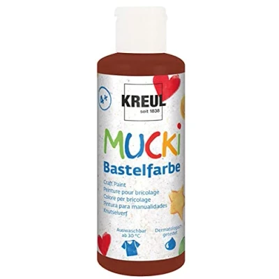Immagine di Kreul 24113 vernice artigianale Mucki per bambini, 80 ml in marrone, bambini a base d&#039;acqua, lavabile, verniciabile con pennello e spugna