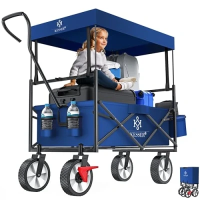 Immagine di KESSER® carrello pieghevole con tetto, per attrezzi, 2 tasche a rete e una tasca esterna, freno anteriore, pieghevole, pneumatici in gomma piena, portata fino 100 kg
