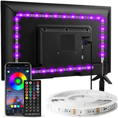 Immagine di Enteenly Striscia LED TV 3 m, luminosa Retroilluminazione 40 65in, 5050 RGB USB con Telecomando Multicolore FAI da TE Ritmo Musicale Controllato APP per HDTV Monitor