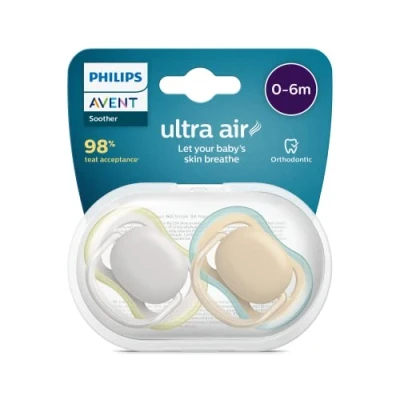 Immagine di PHILIPS SCF085/15 Soother Air 0 6 m Non Deco Neu, Silicone Polipropilene, Grigio/Marrone, Confezione da 2