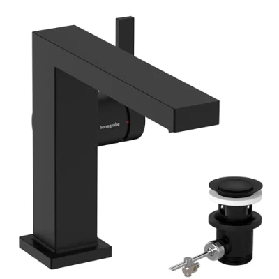 Immagine di hansgrohe Tecturis E Rubinetto per Lavabo con Scarico A Tirante, Risparmio Energetico (Coolstart), Miscelatore Idrico (Ecosmart) Altezza Bocca 110 Mm, Nero Opaco