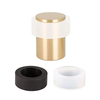 Immagine di Fermaporta 24 x 35 mm gomma nera e bianca ottone finitura opaca base filettata include vite + tassello di fissaggio mod. I 19124x35 LMT EVI Hardware